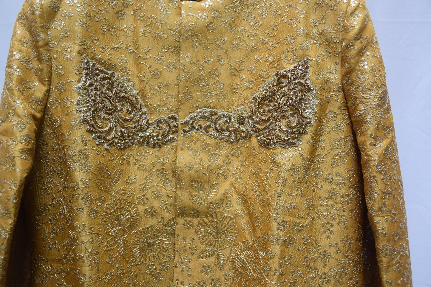 Mustard all over Zari and Sequence Embroidered Sherwani