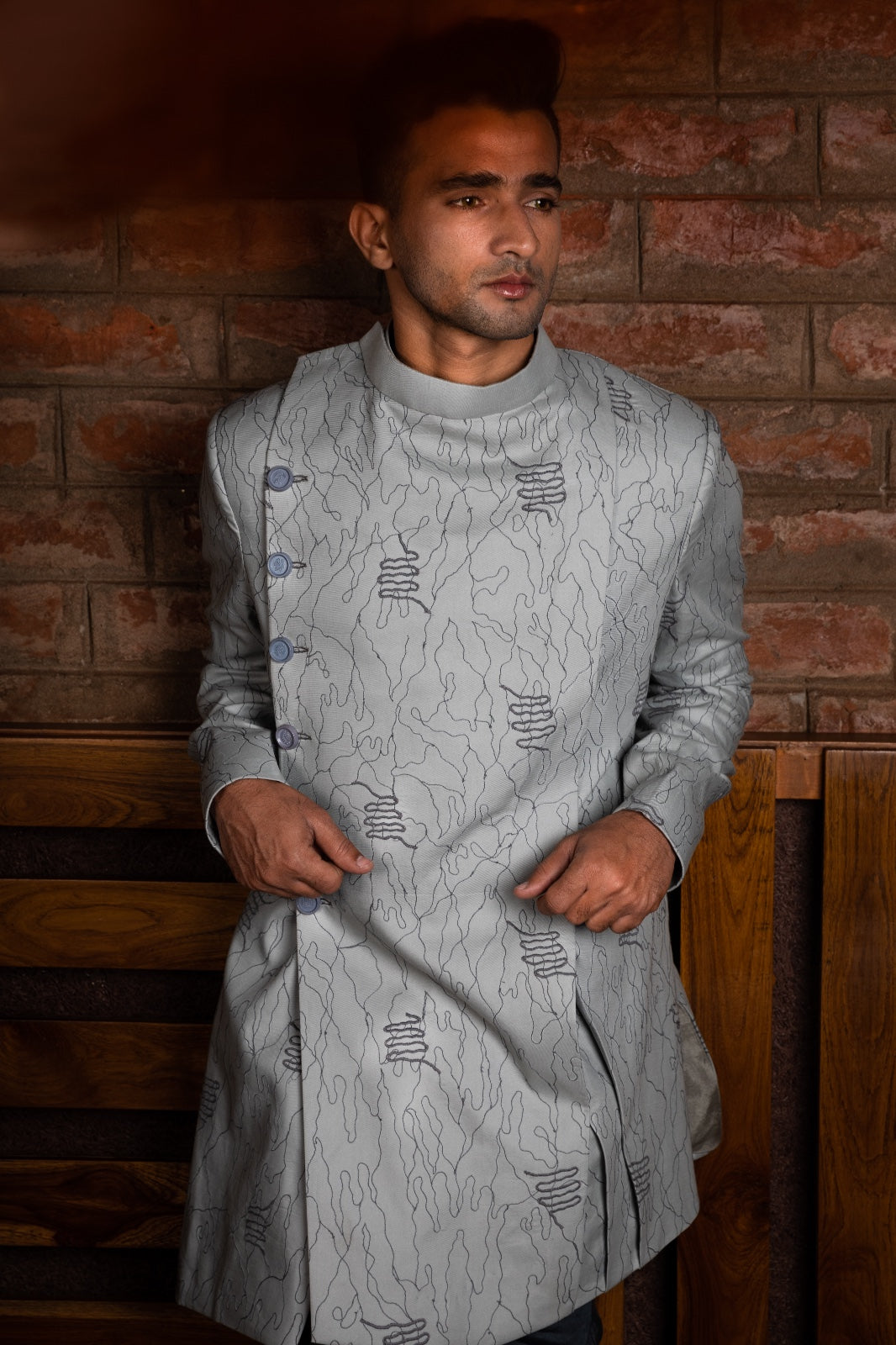 Embroidery Grey Sherwani