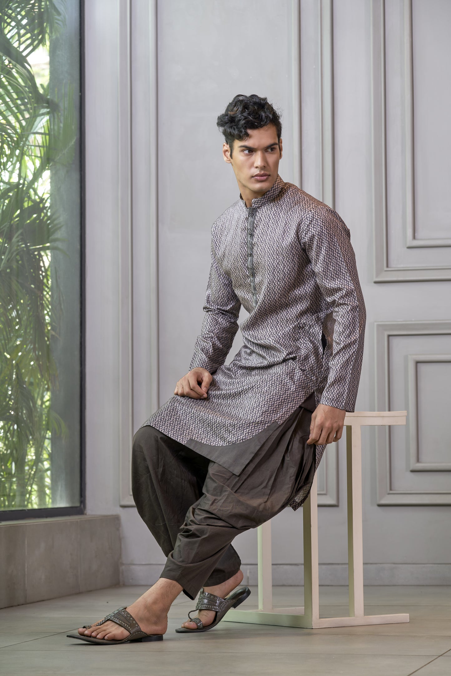 Grey Printed Kurta Set