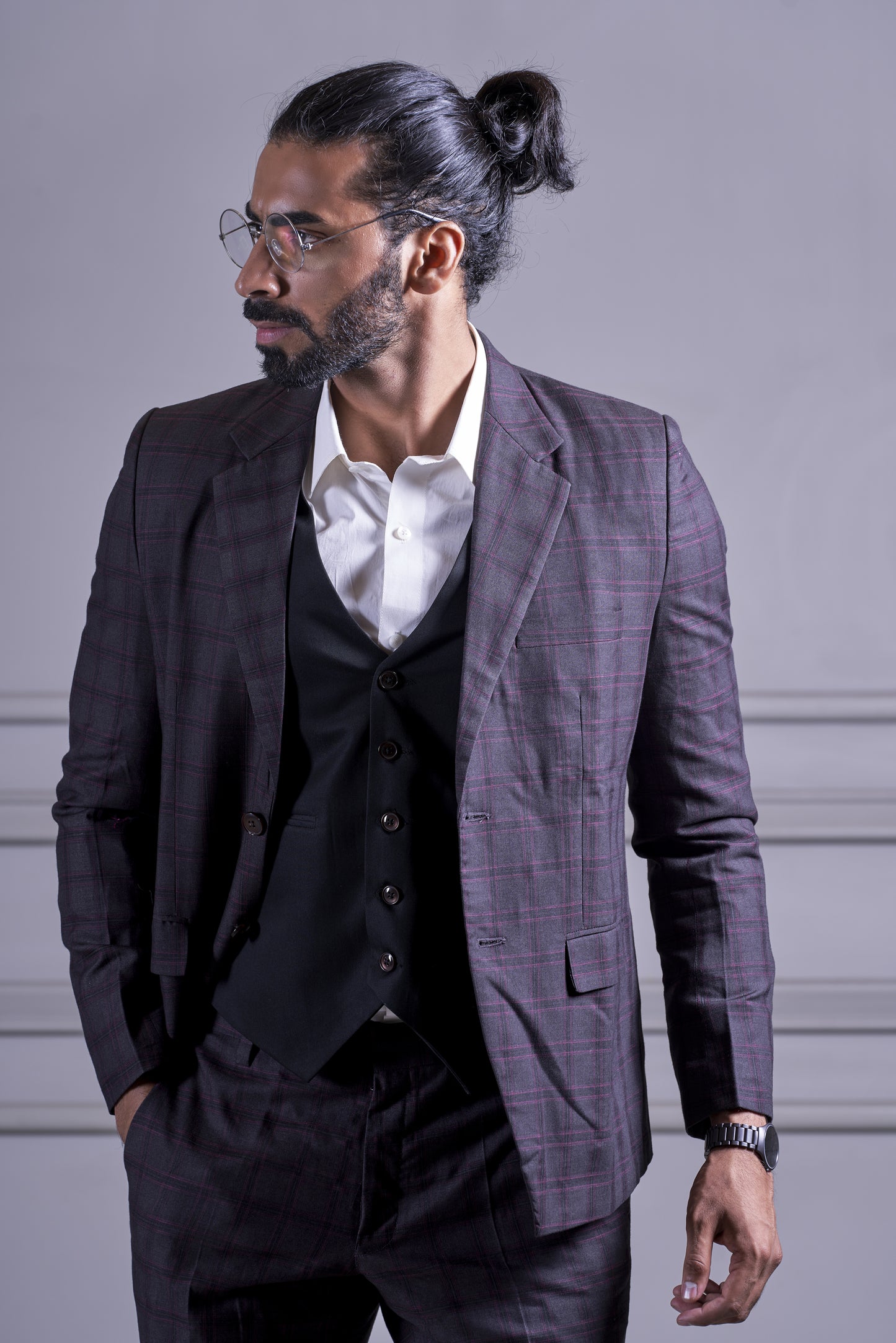 Brown Checkered Suit Set
