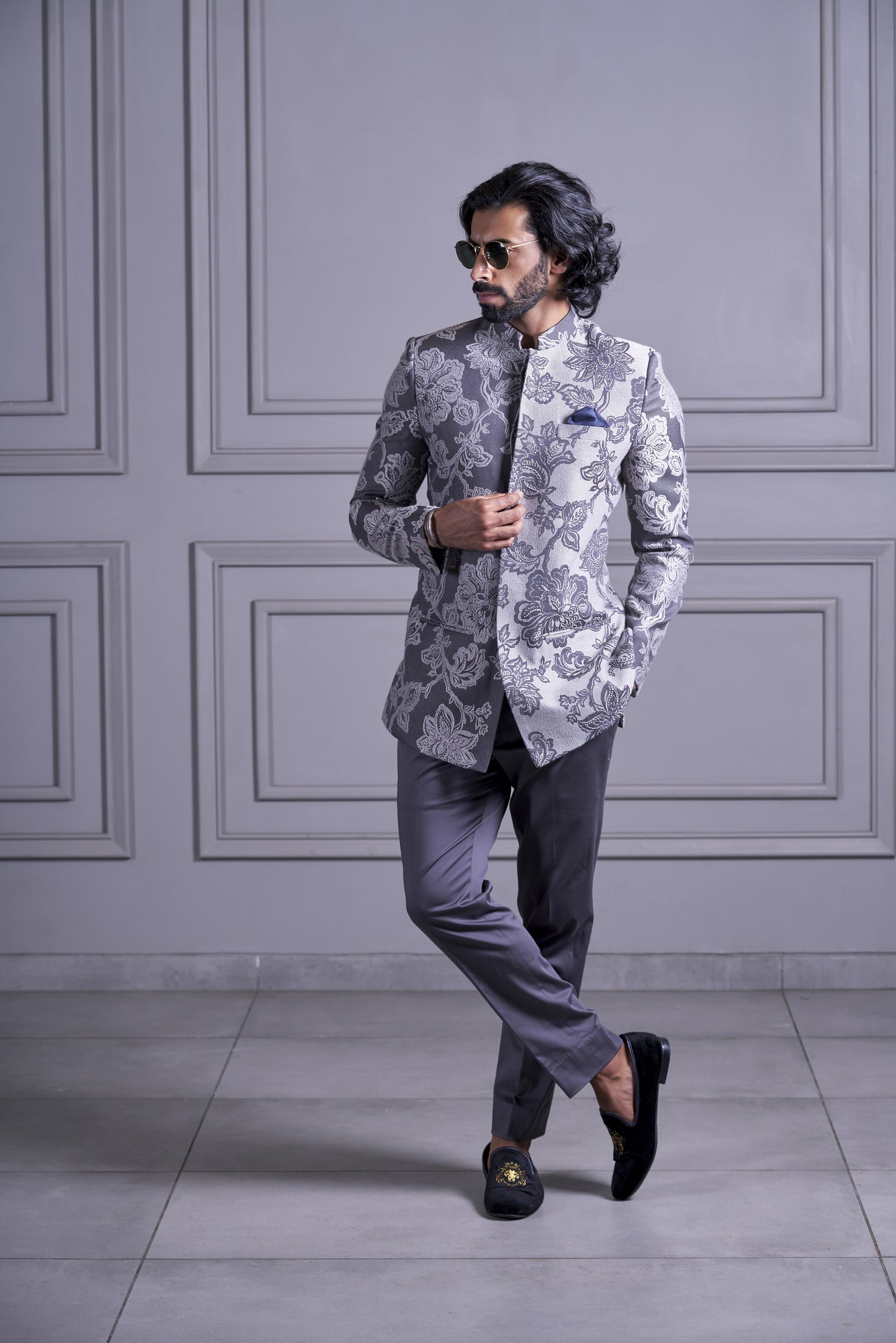 Grey Printed Prince Suit Set