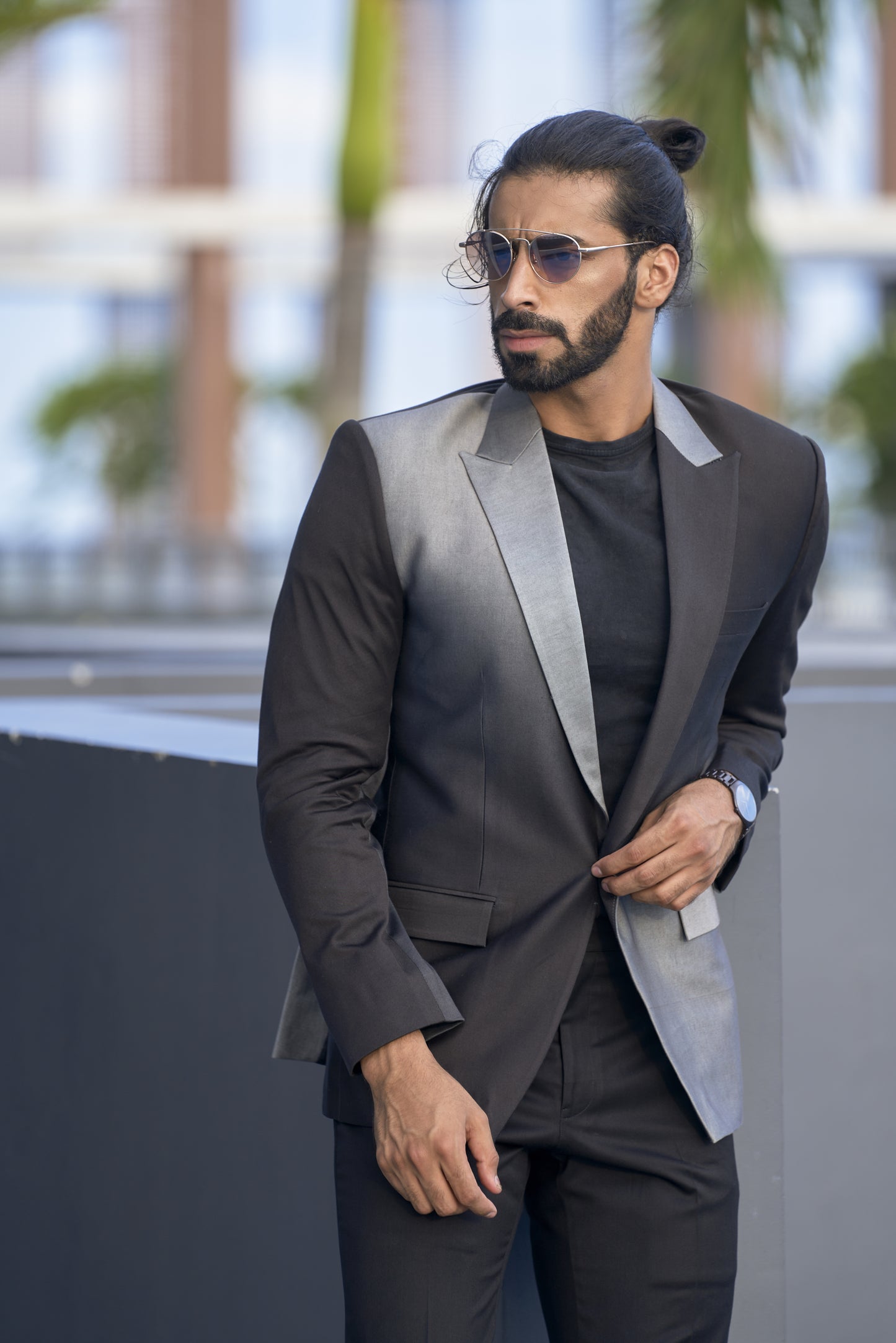 Grey & Black Shaded Suiting Blazer