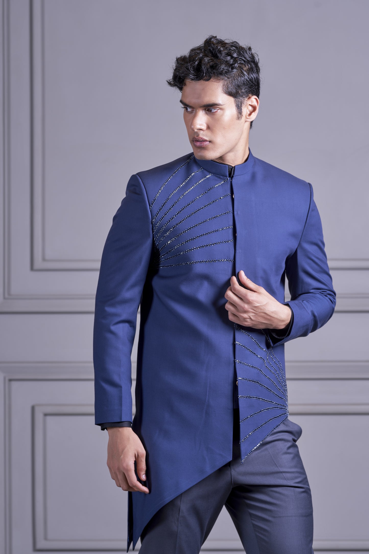 Navy Blue Embroidered Prince Suit Set