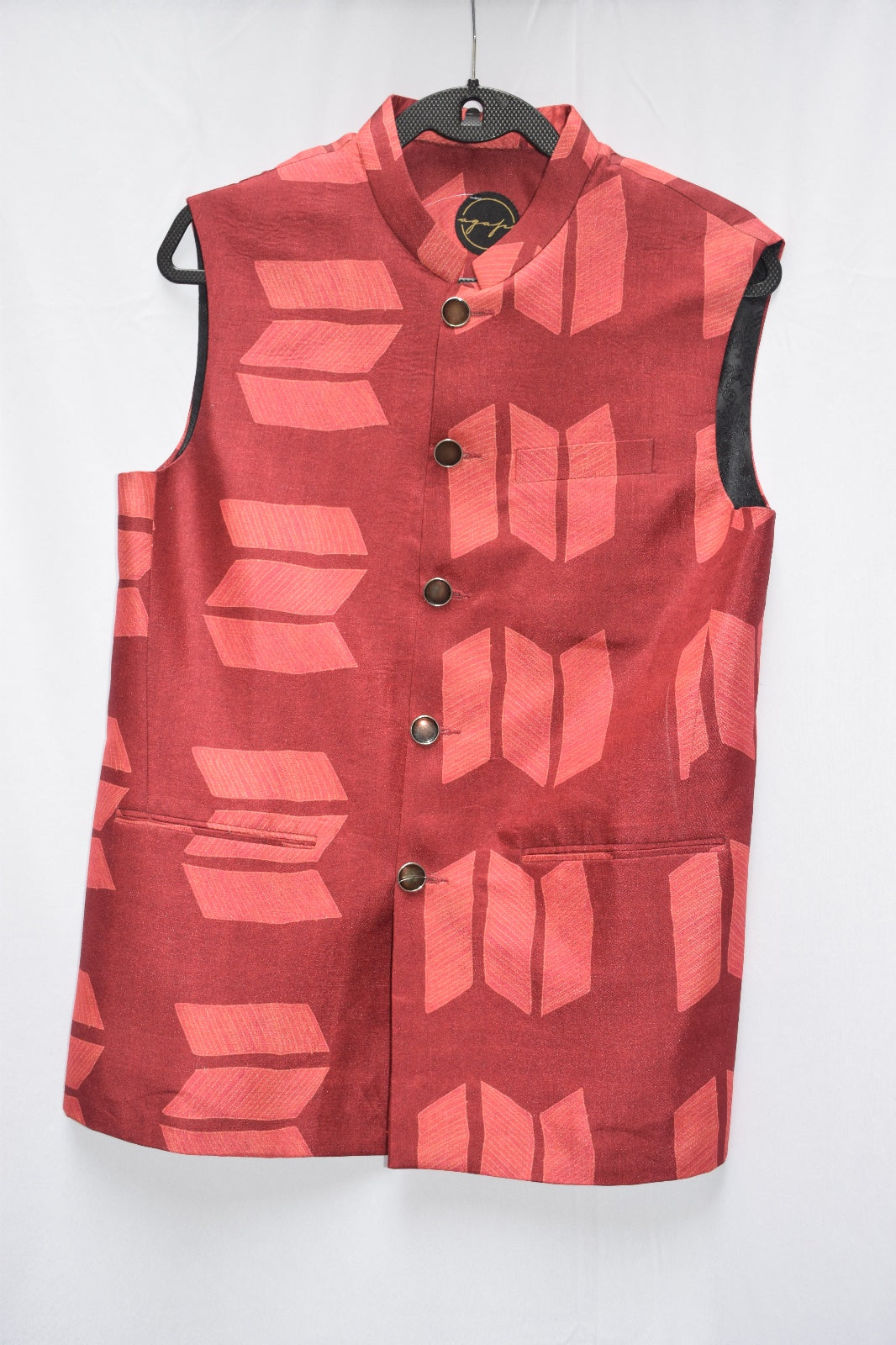 Red Bundi Jacket in Tussar Silk