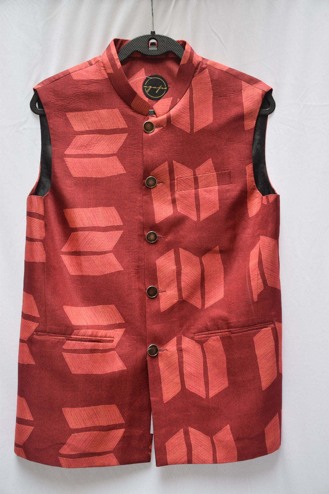 Red Bundi Jacket in Tussar Silk