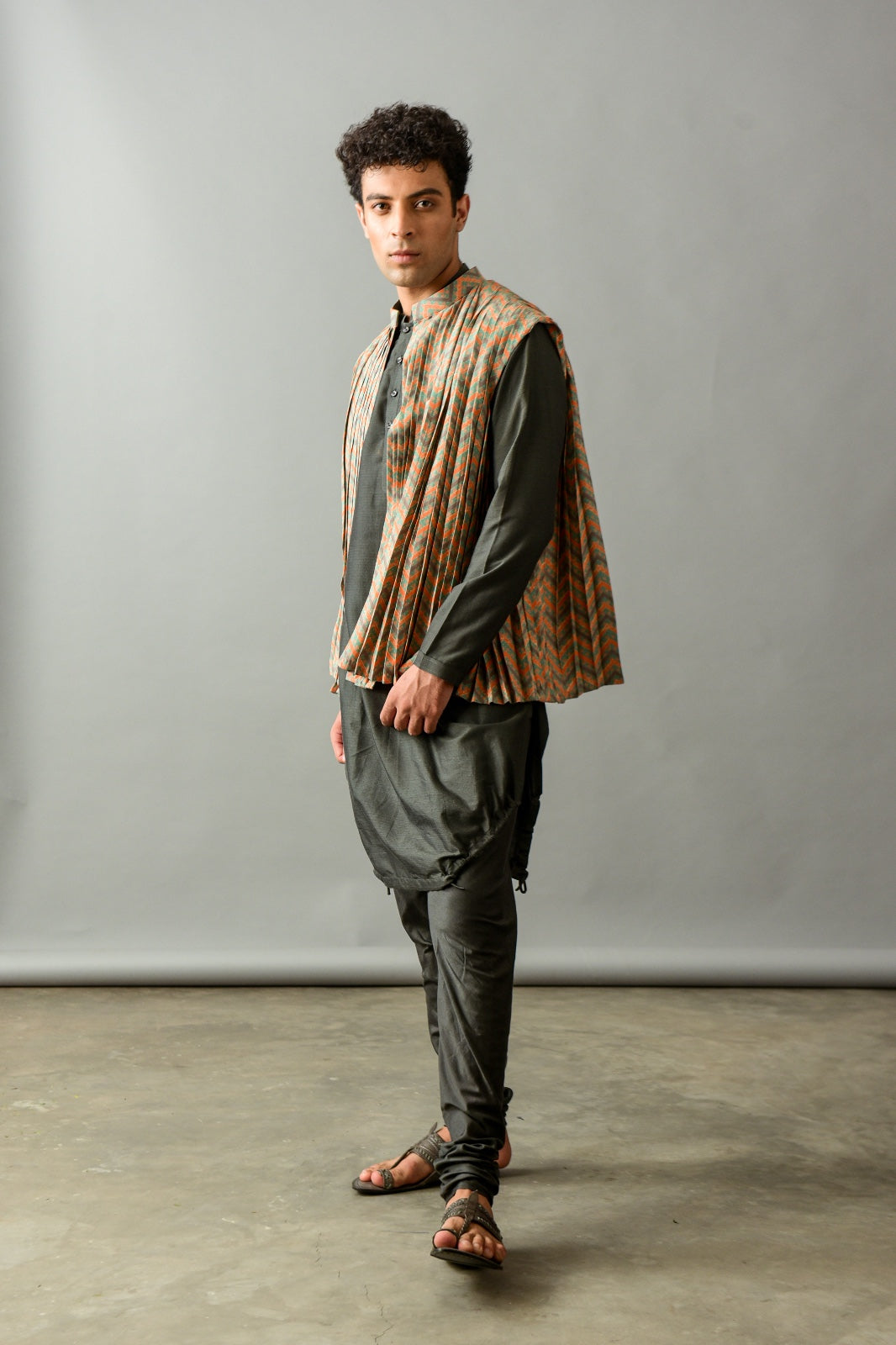 Grey Kurta in Cotton Silk