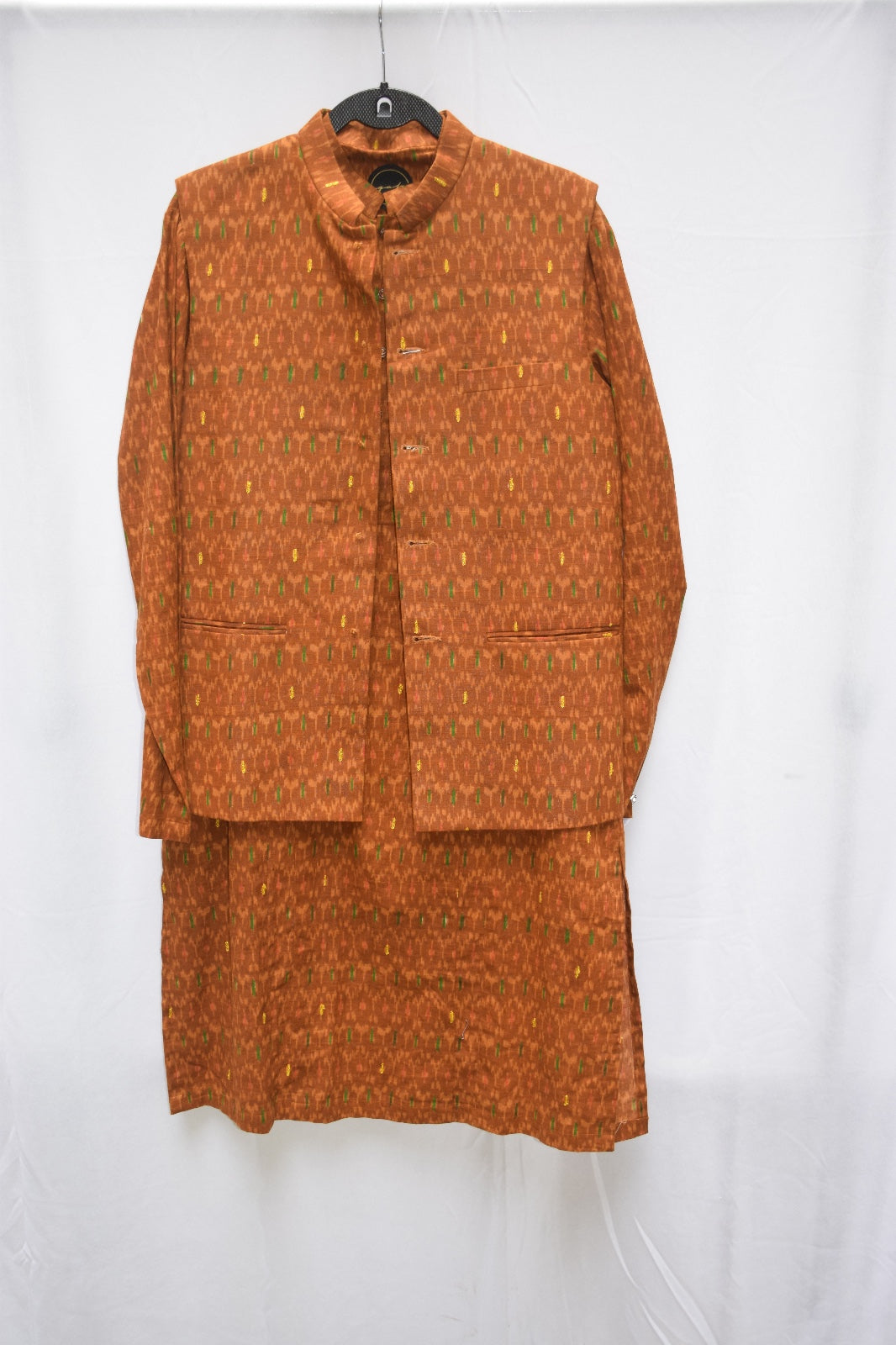 Brown ikkat print kurta & Bundi