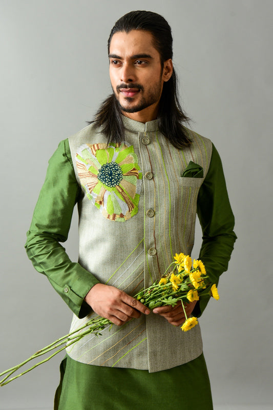 Olive Green Kurta in Cotton Silk