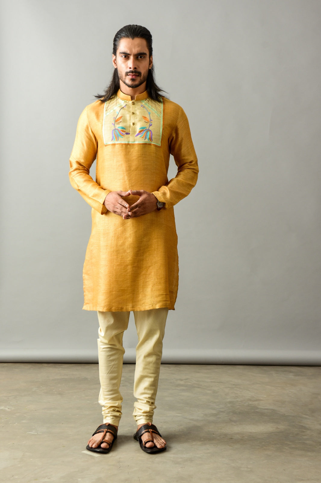 Yellow Kurta in Cotton Pashmina