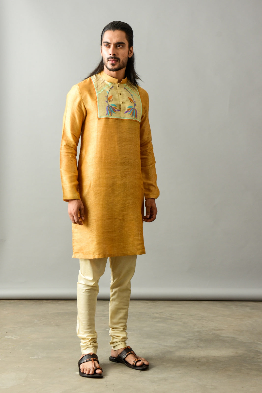 Yellow Kurta in Cotton Pashmina