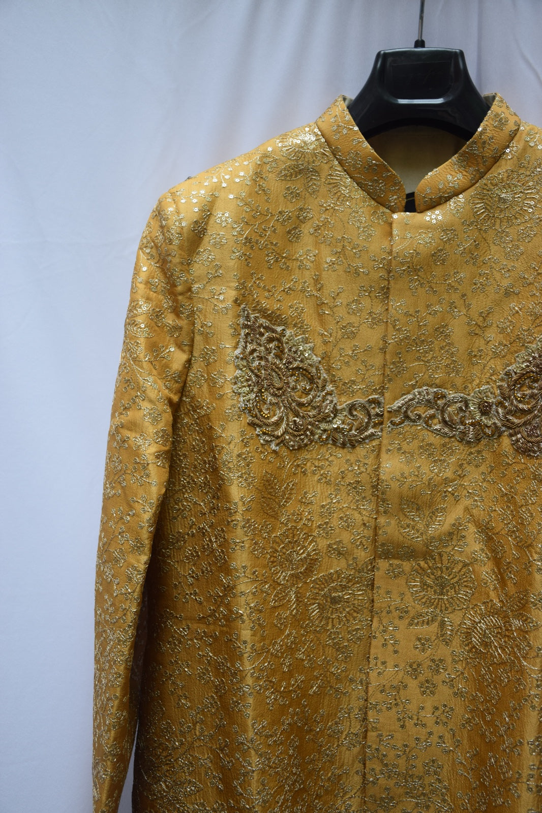Mustard all over Zari and Sequence Embroidered Sherwani