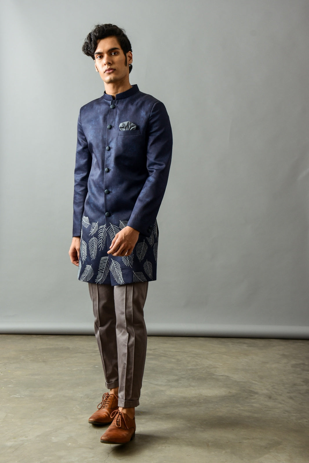 Midnight Blue Sherwani in Silk