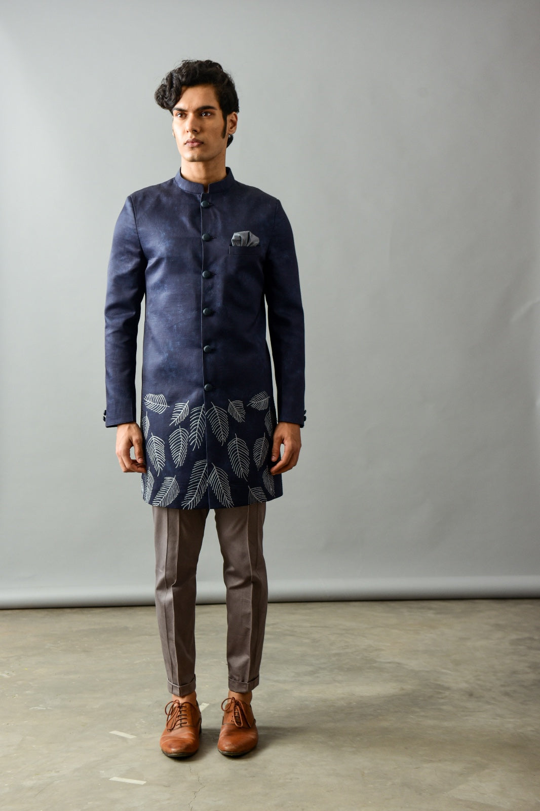 Midnight Blue Sherwani in Silk