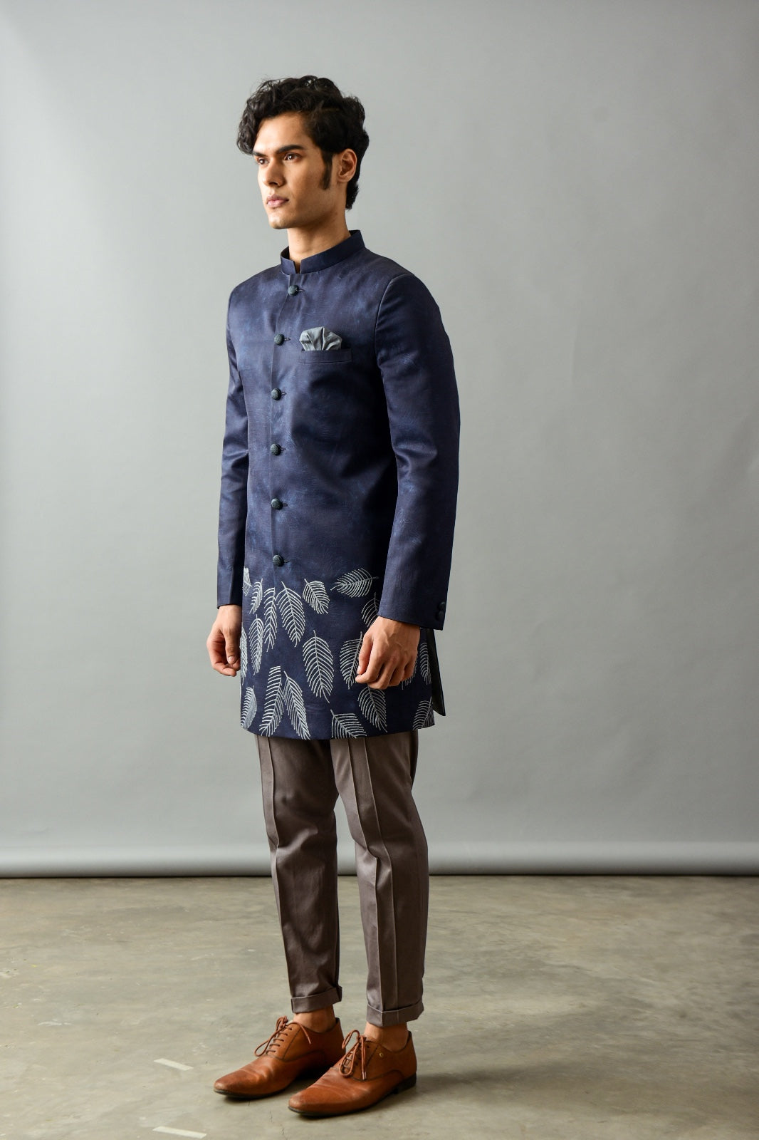 Midnight Blue Sherwani in Silk