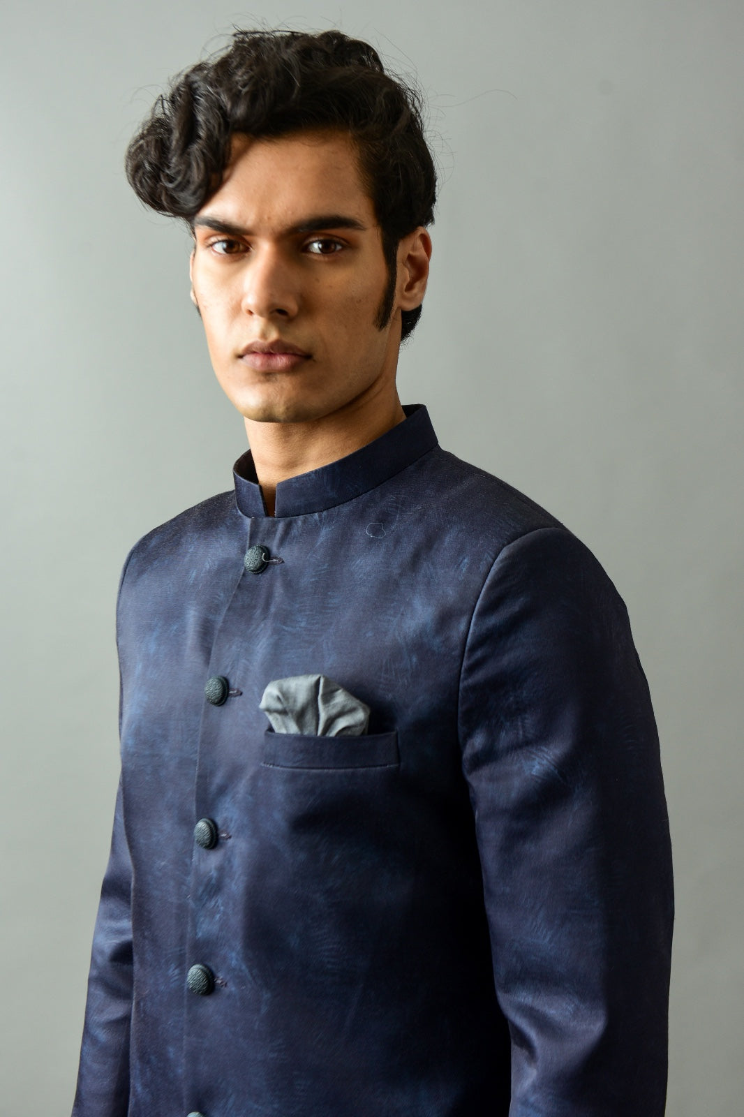 Midnight Blue Sherwani in Silk