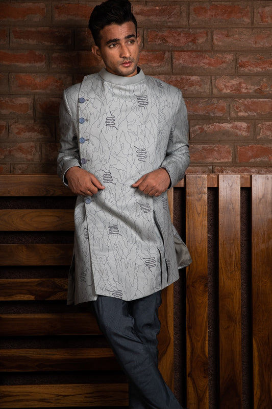 Embroidery Grey Sherwani