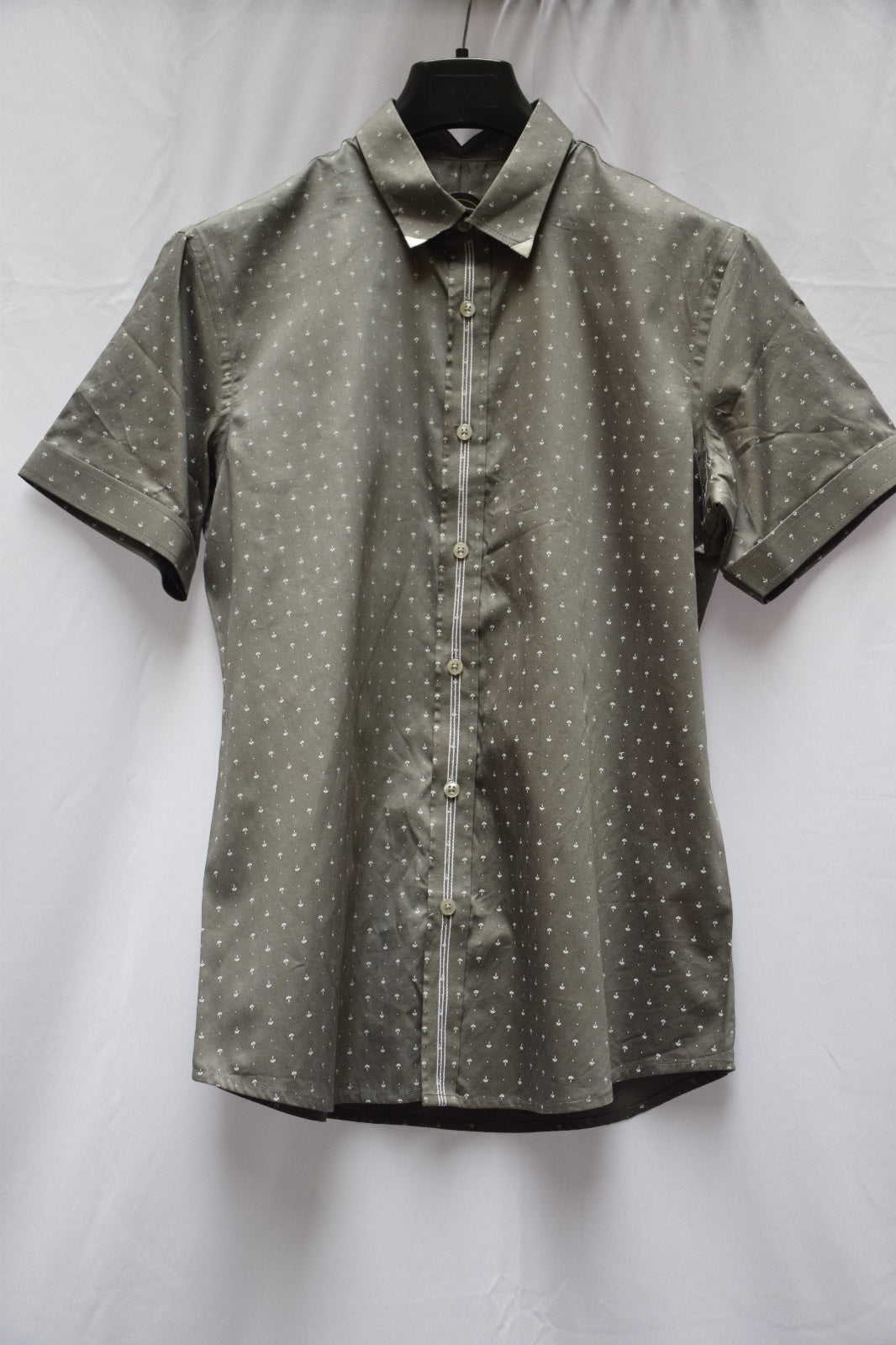 Grey cotton silk half sleeve shirt