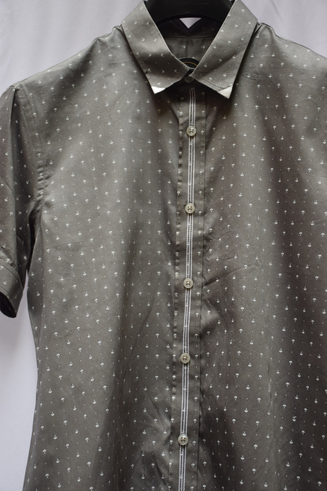 Grey cotton silk half sleeve shirt