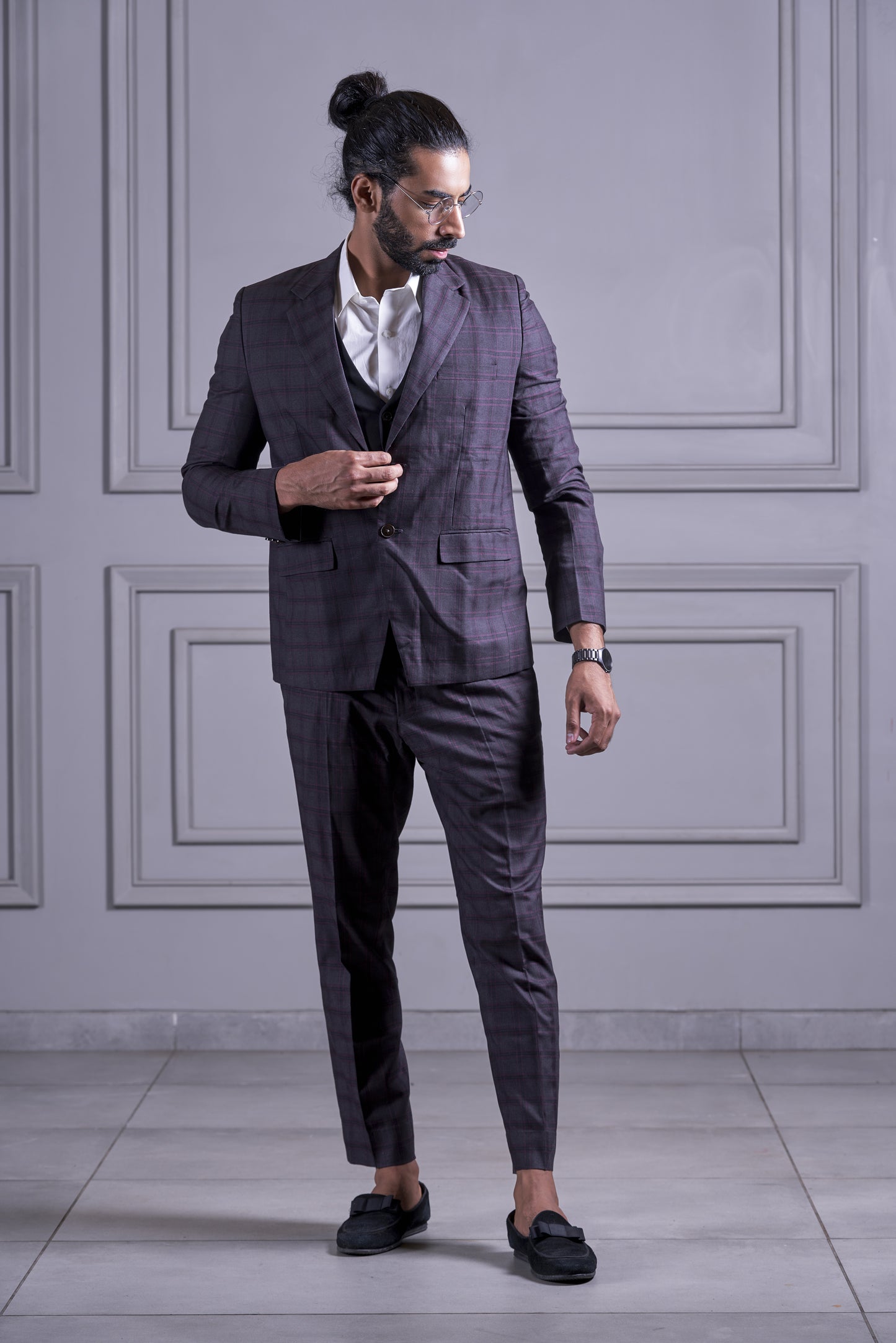 Brown Checkered Suit Set