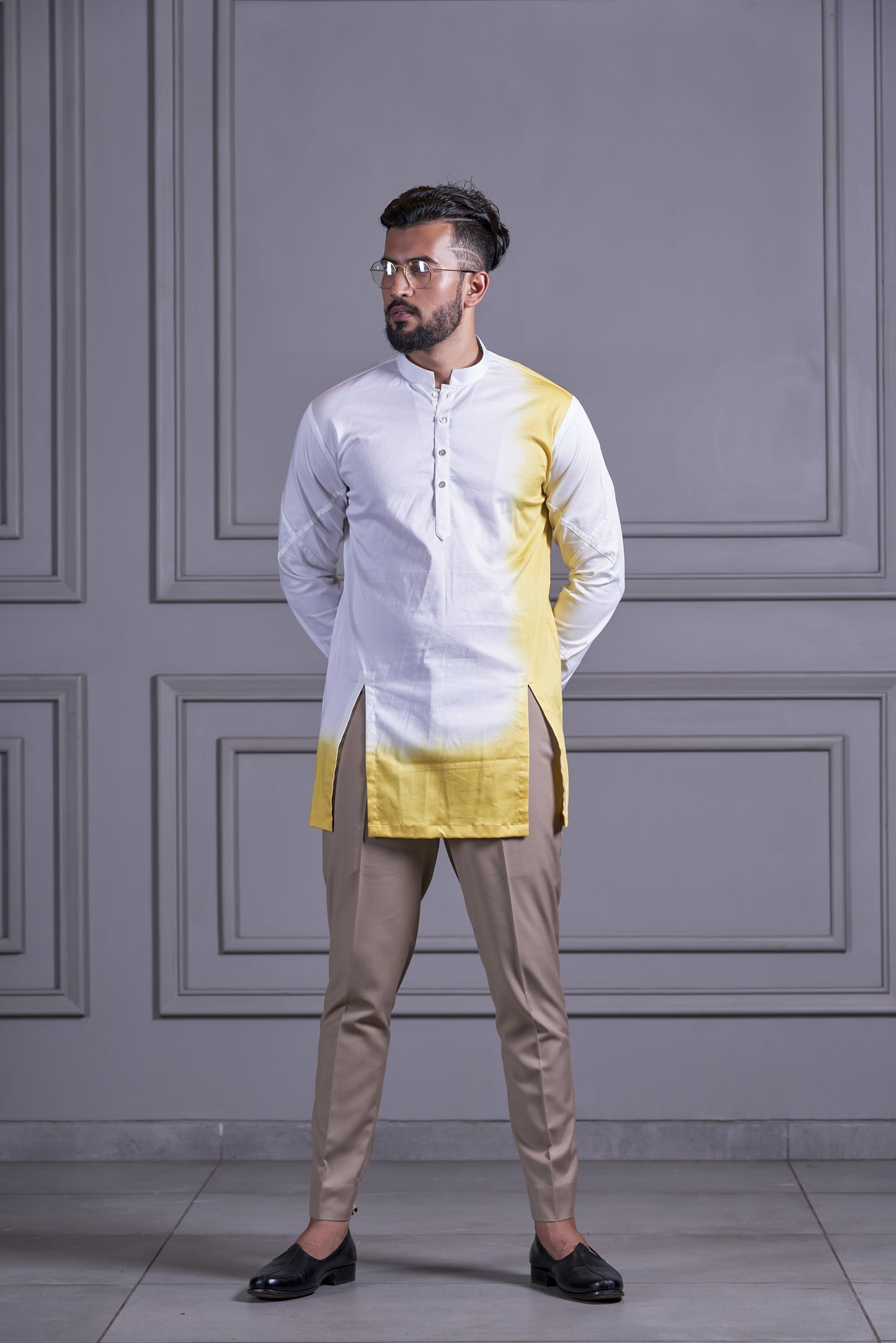 White & Yellow Dip-Dyed Kurta