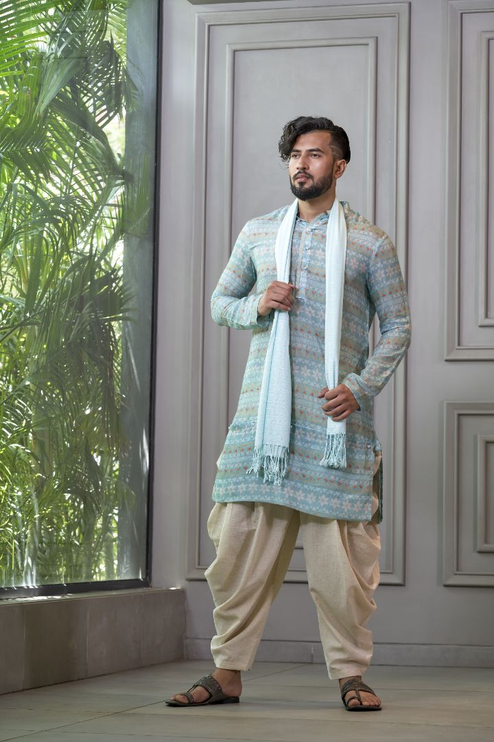 Sky Blue Aztec Printed Kurta Set