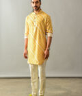 Yellow lehariya linen short Kurta