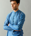 Blue one side pleated asymmetrical kurta