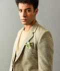 White & Brown Houndstooth Print Blazer