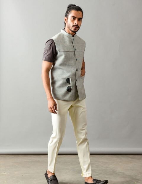 Sky Blue Tweed Nehru Jacket