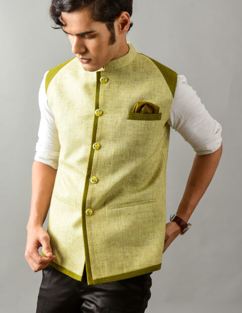 Green tweed Nehru Jacket