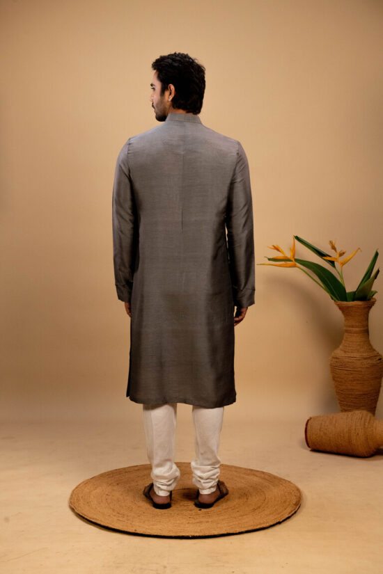 Graphite grey Kurta & Nehru Jacket Set - Image 10