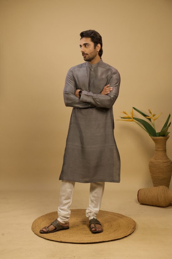 Graphite grey Kurta & Nehru Jacket Set - Image 9