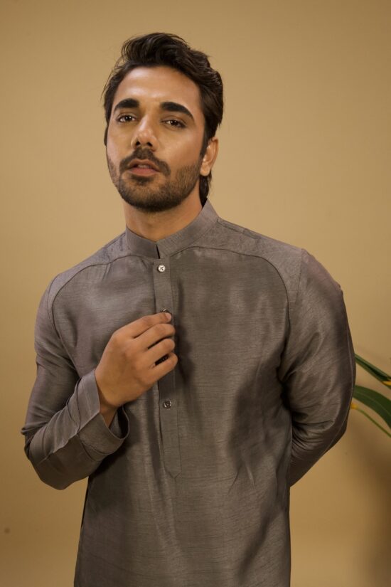Graphite grey Kurta & Nehru Jacket Set - Image 8