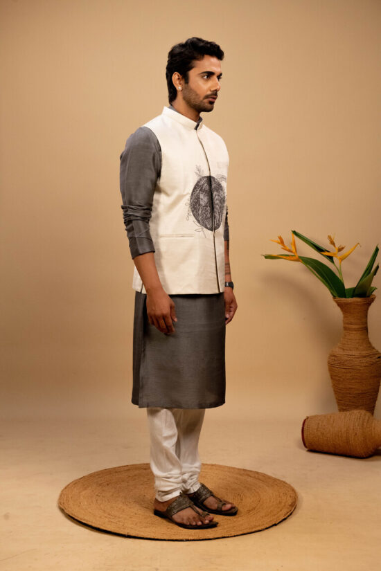 Graphite grey Kurta & Nehru Jacket Set - Image 5