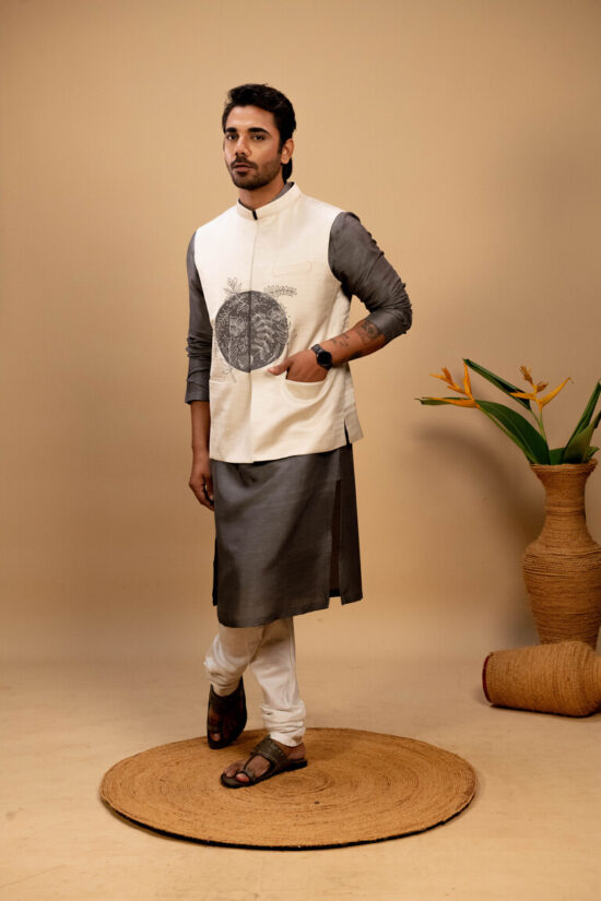 Graphite grey Kurta & Nehru Jacket Set - Image 3
