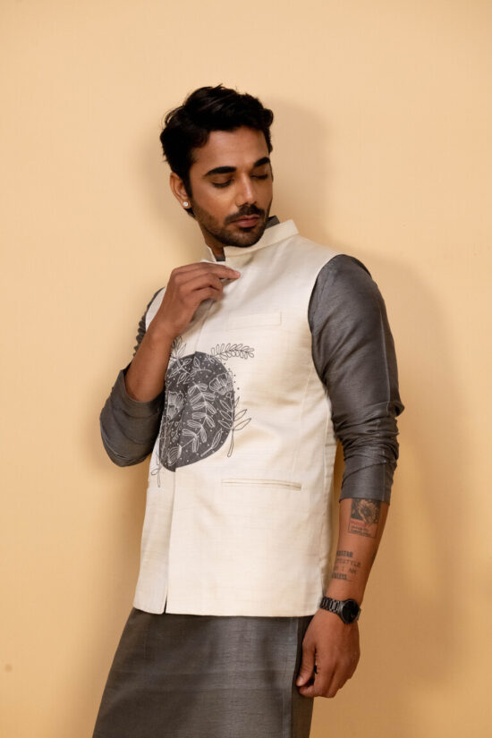 Graphite grey Kurta & Nehru Jacket Set - Image 2